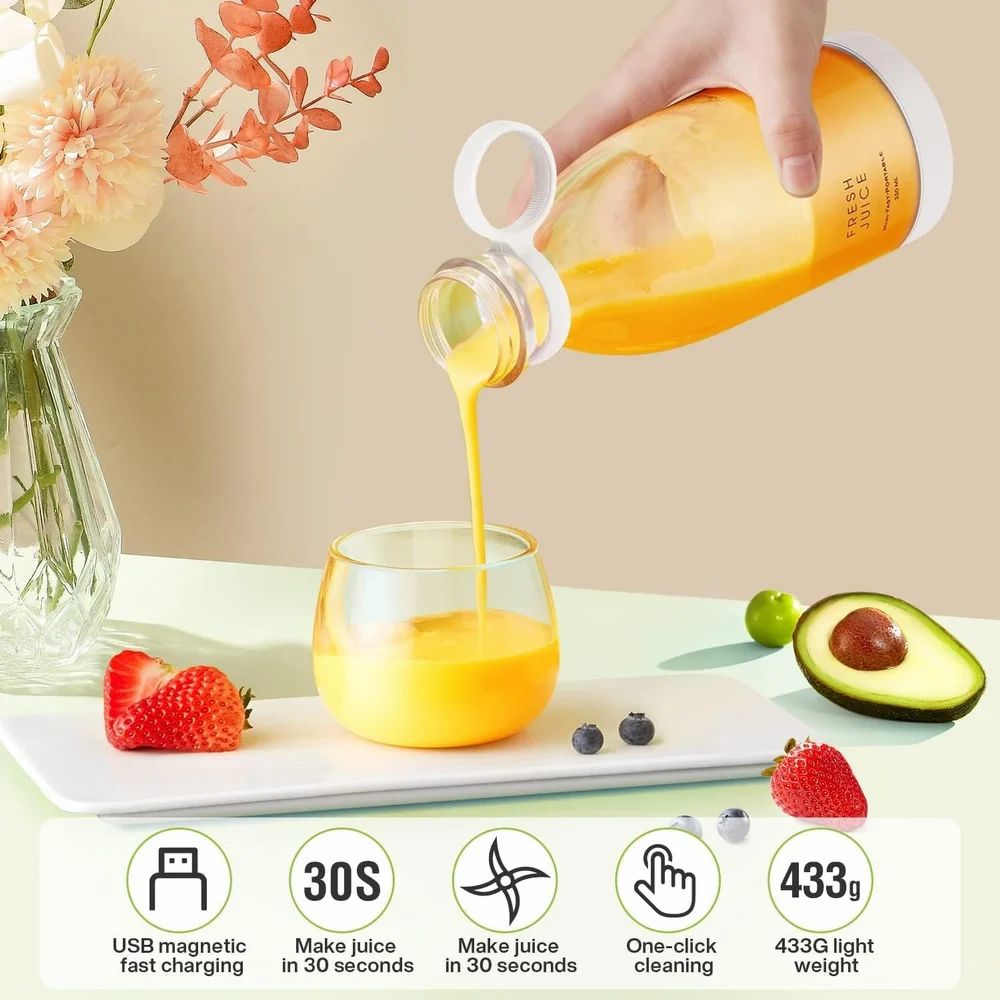 ABS USB Rechargable Mini Juicer Blender Ideal for Travel and On-the-Go Use