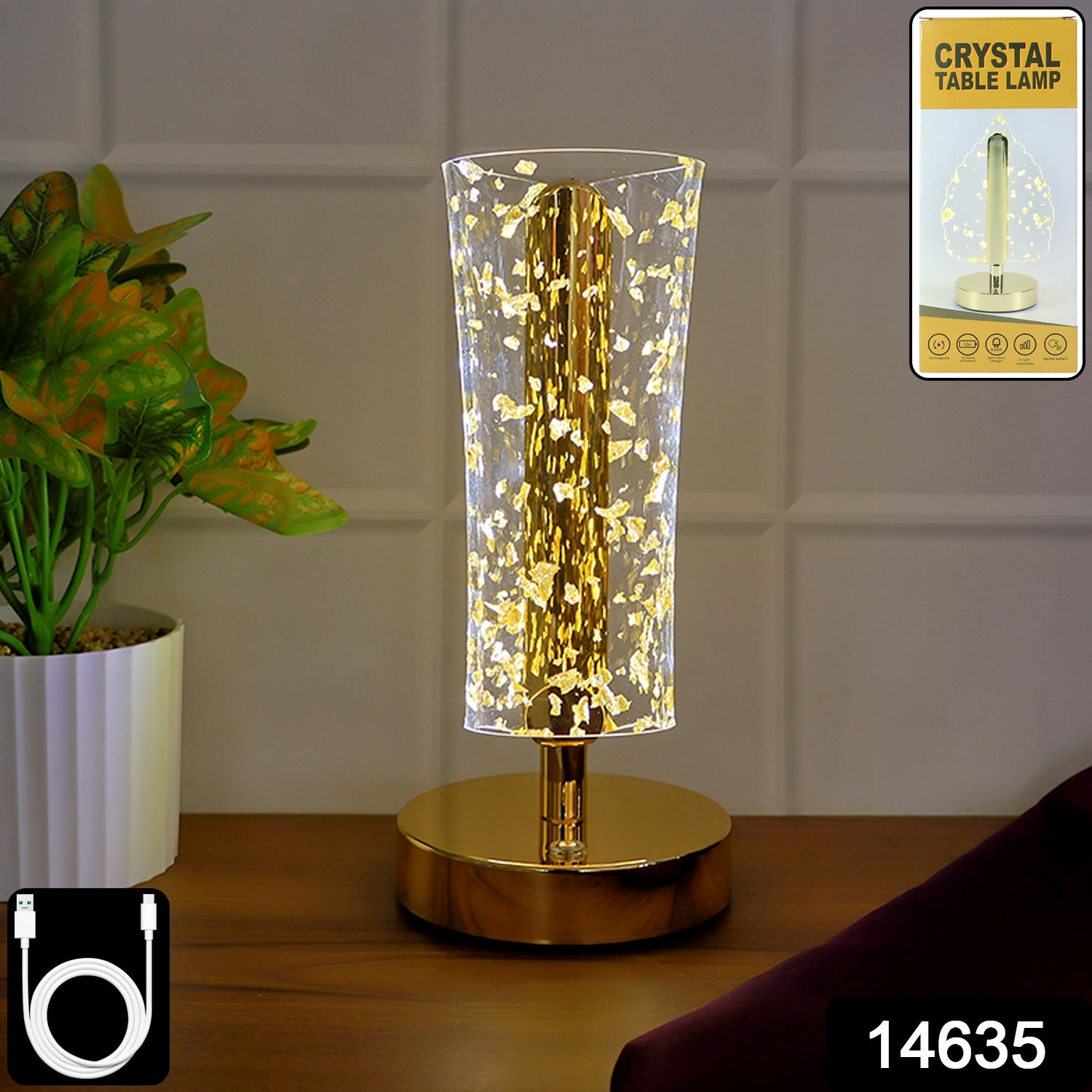 Luxury Golden Crystal Led Table Lamp (1 Pc)