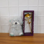 Teddy Bear with Artificial Golden Rose Flower Gift Set (2 Pc)