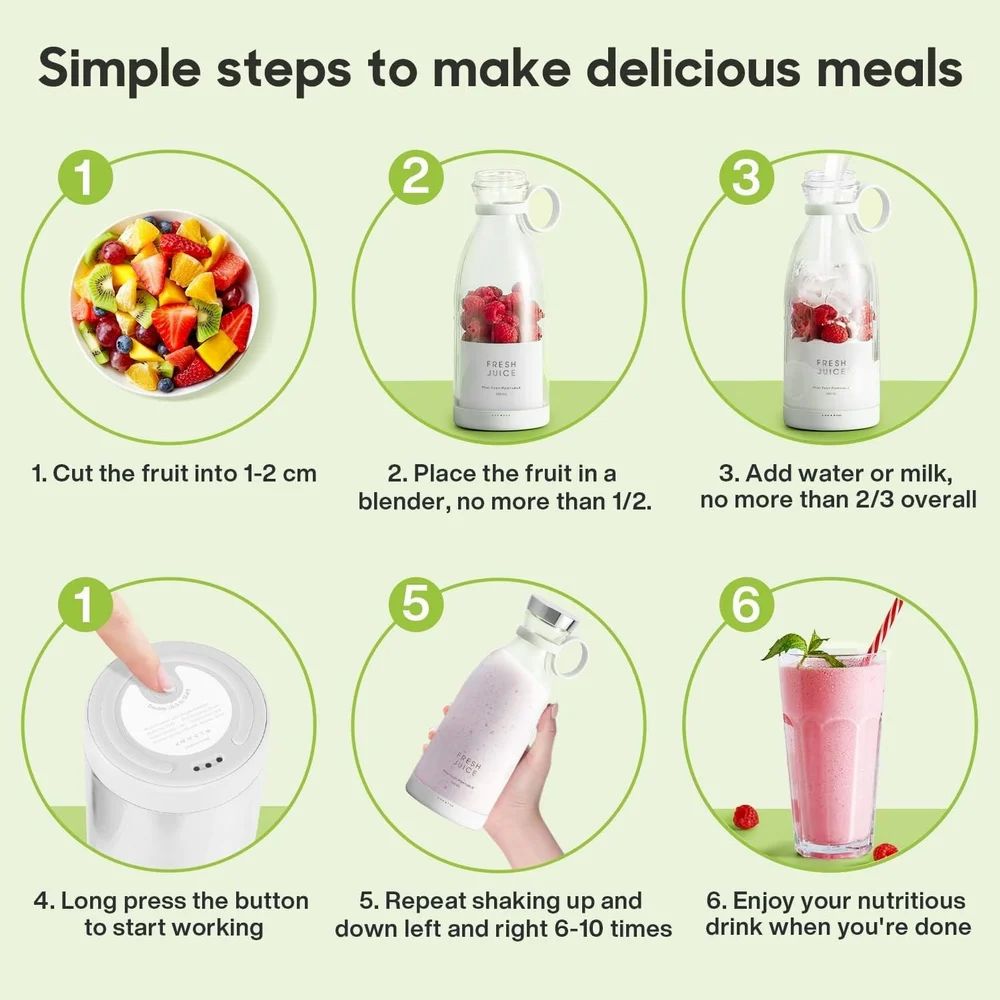 ABS USB Rechargable Mini Juicer Blender Ideal for Travel and On-the-Go Use